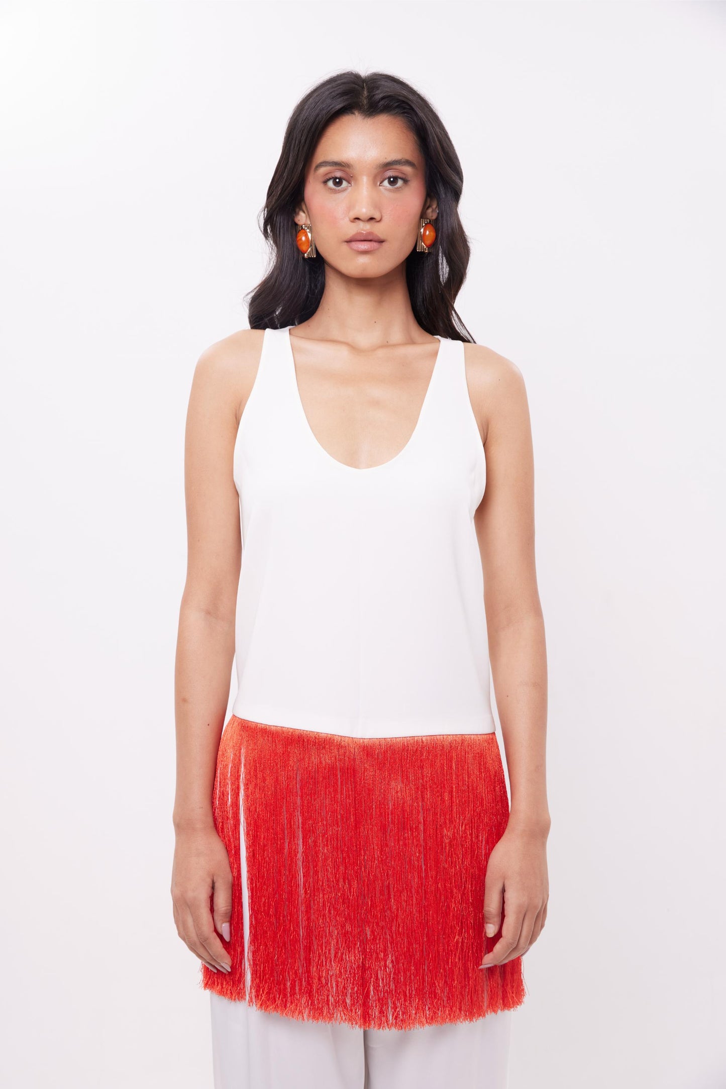 Coral Fringe Top