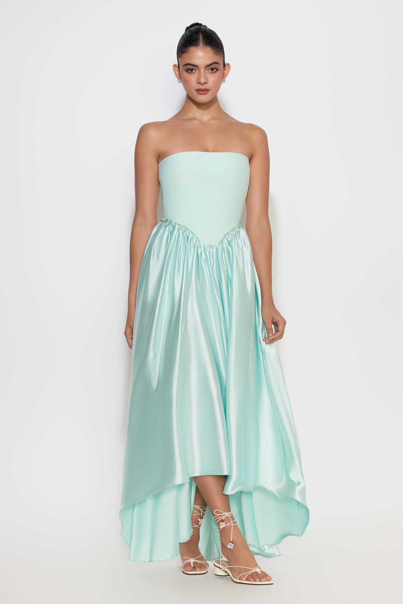 Blair mint dress with satin asymmetric skirt