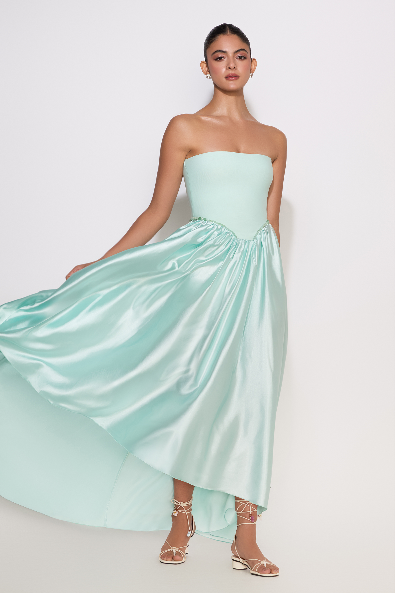 Blair mint dress with satin asymmetric skirt