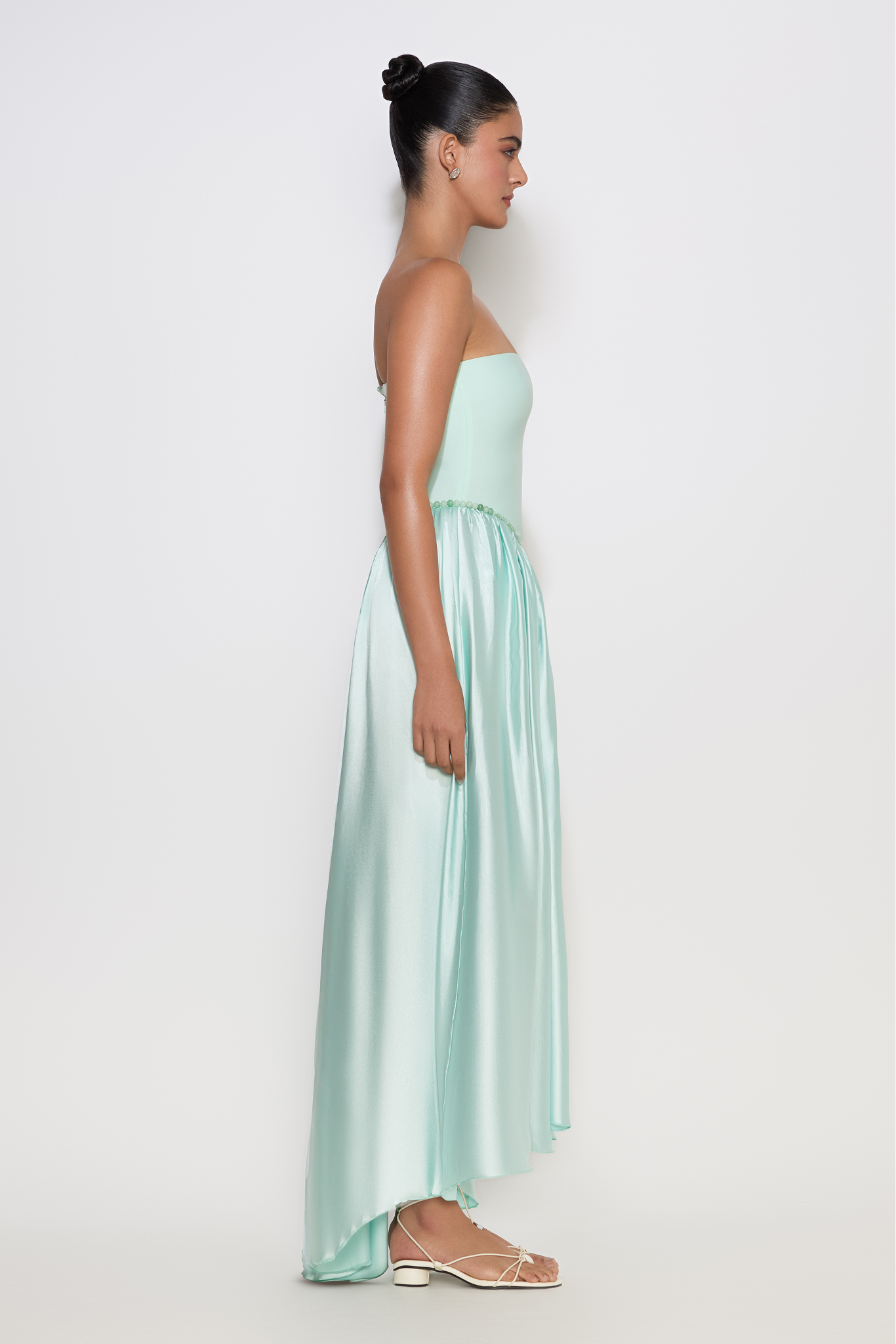 Blair mint dress with satin asymmetric skirt