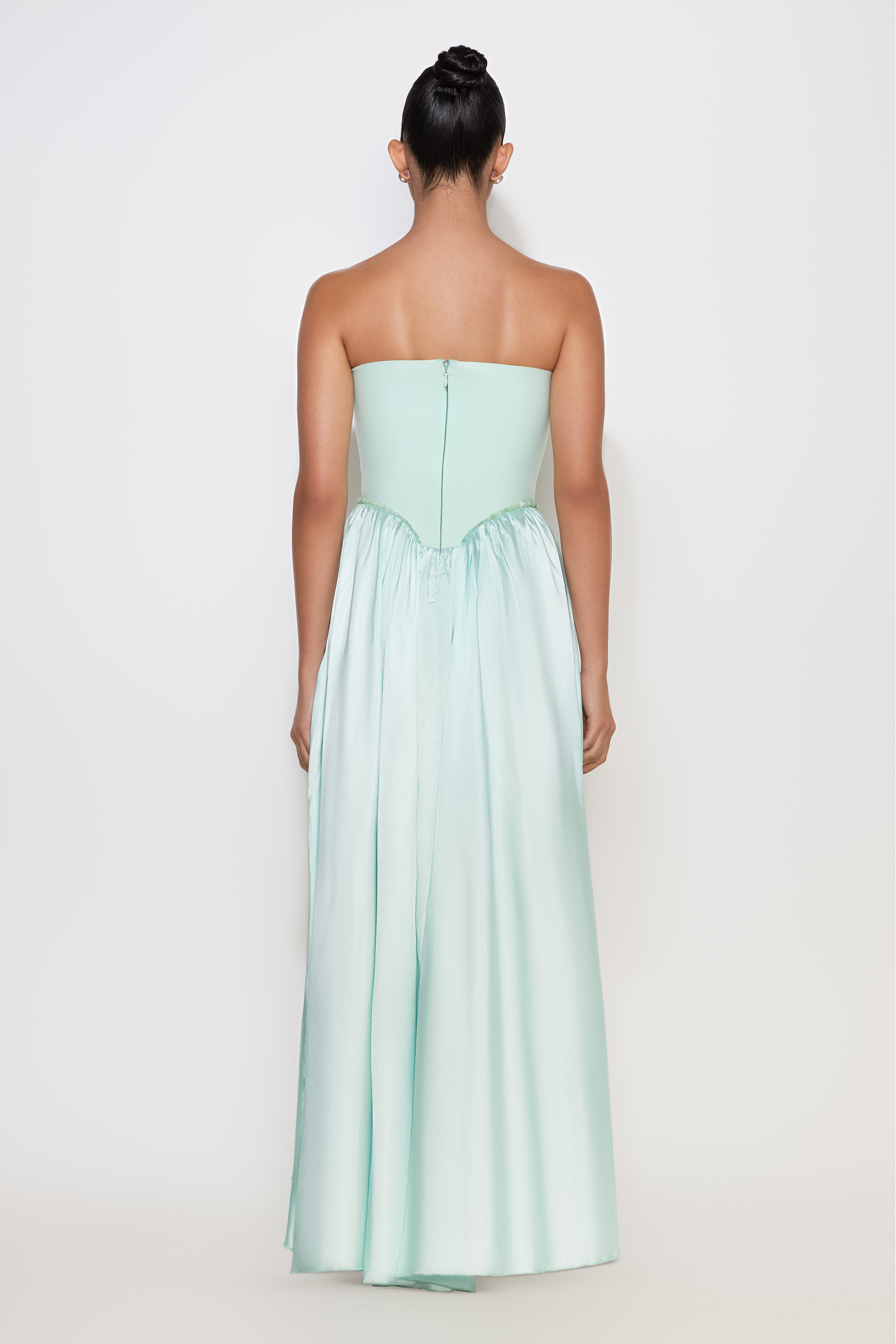 Blair mint dress with satin asymmetric skirt
