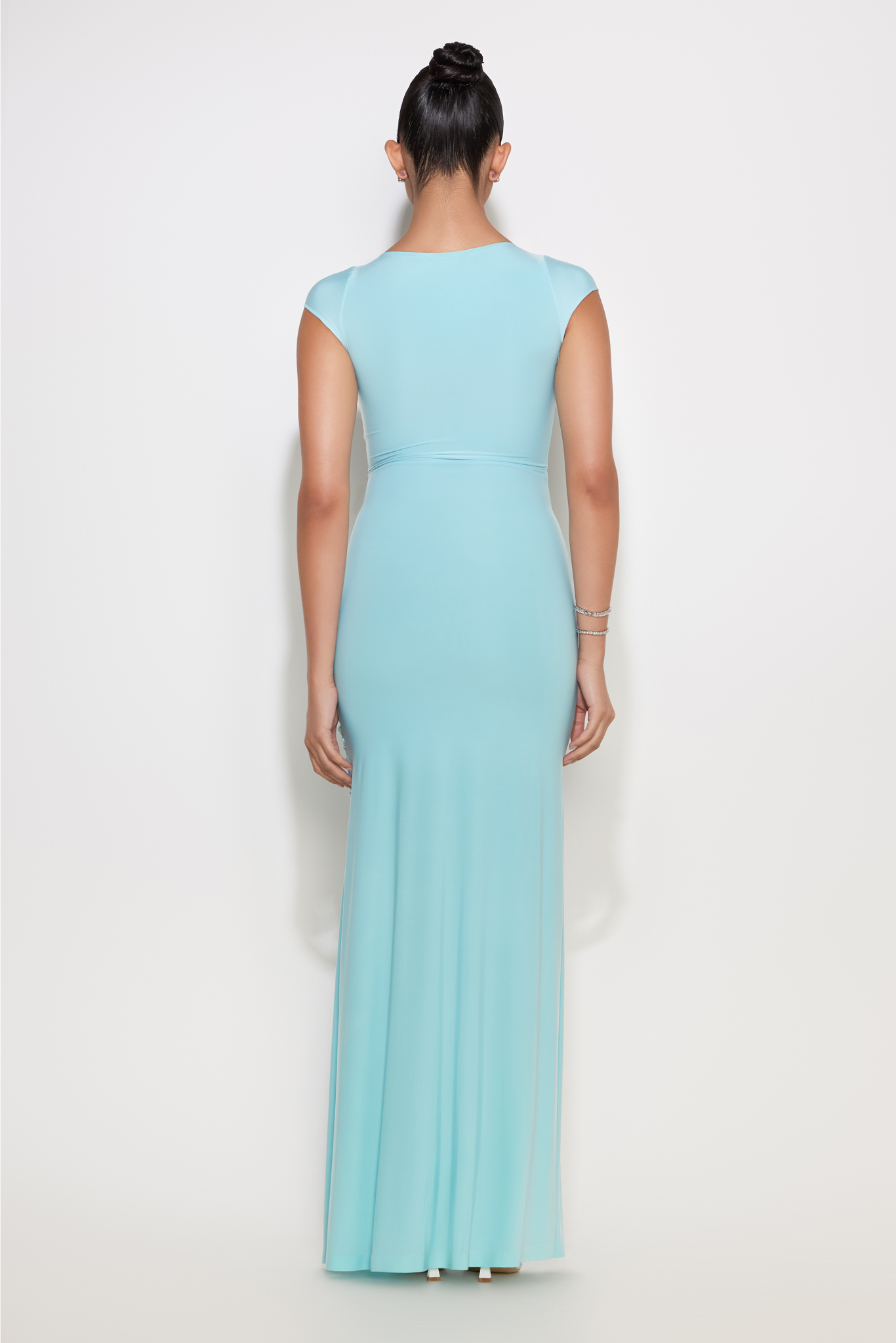 Model in Clara gown with crystal flower detail