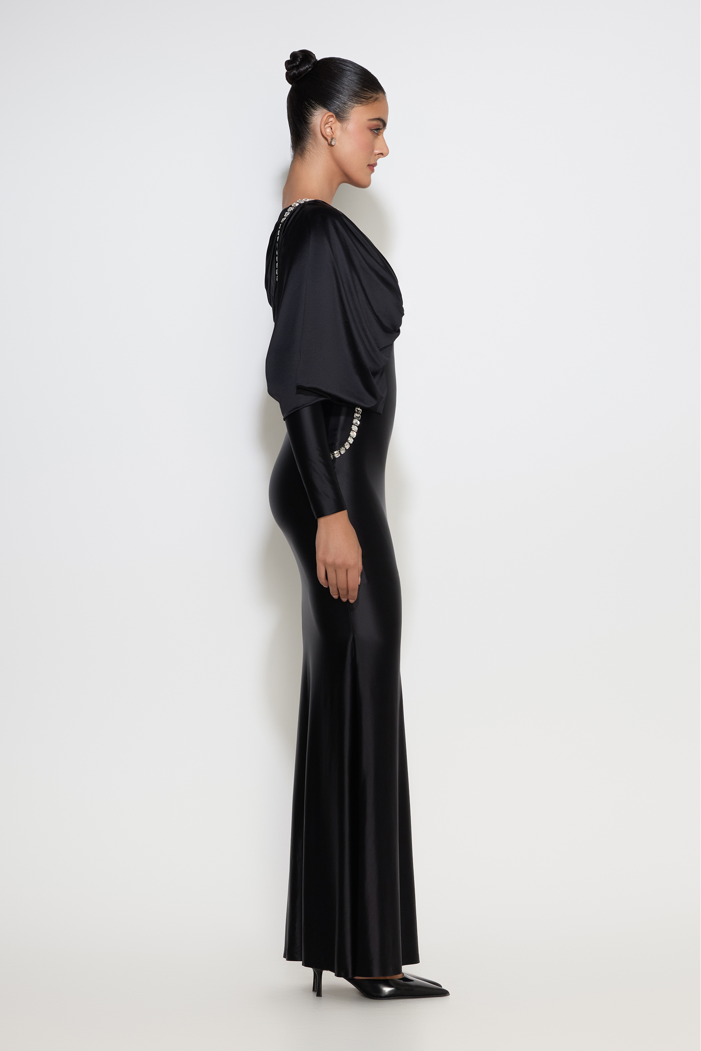 Irina gown with crystal shoulder-to-back chain