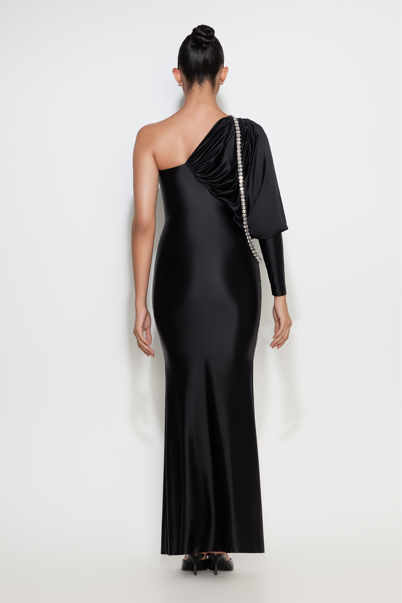 Irina gown with crystal shoulder-to-back chain