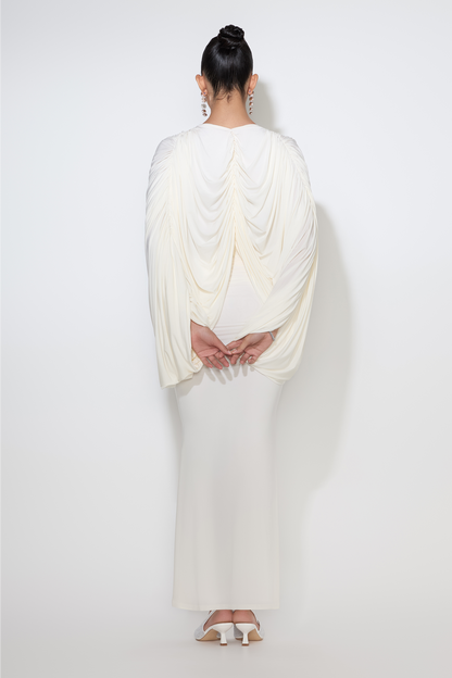Alexa gown with front shoulder-to-hip drape