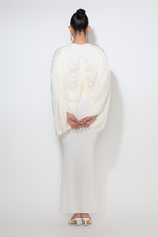 Alexa gown with front shoulder-to-hip drape