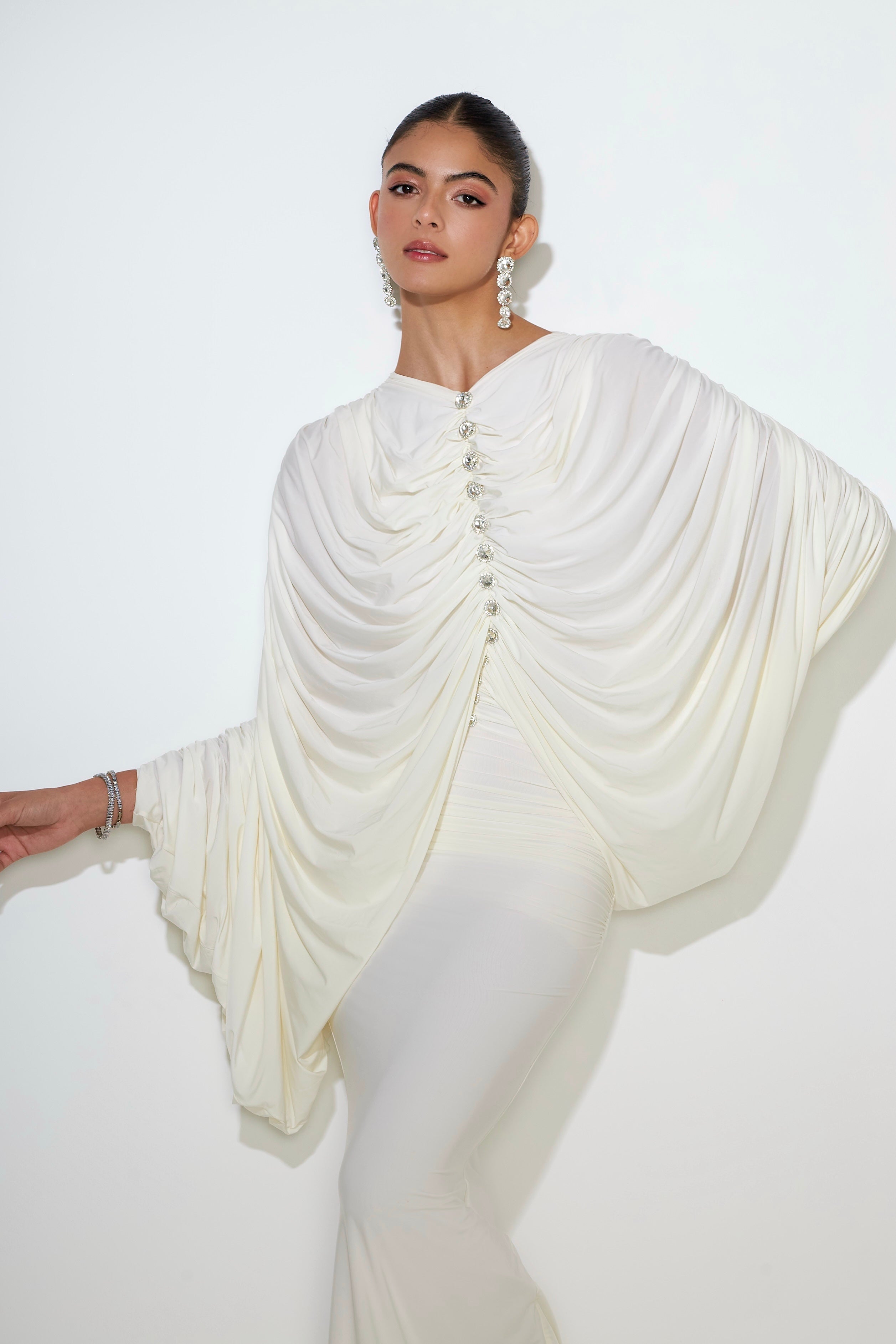 Alexa gown with front shoulder-to-hip drape