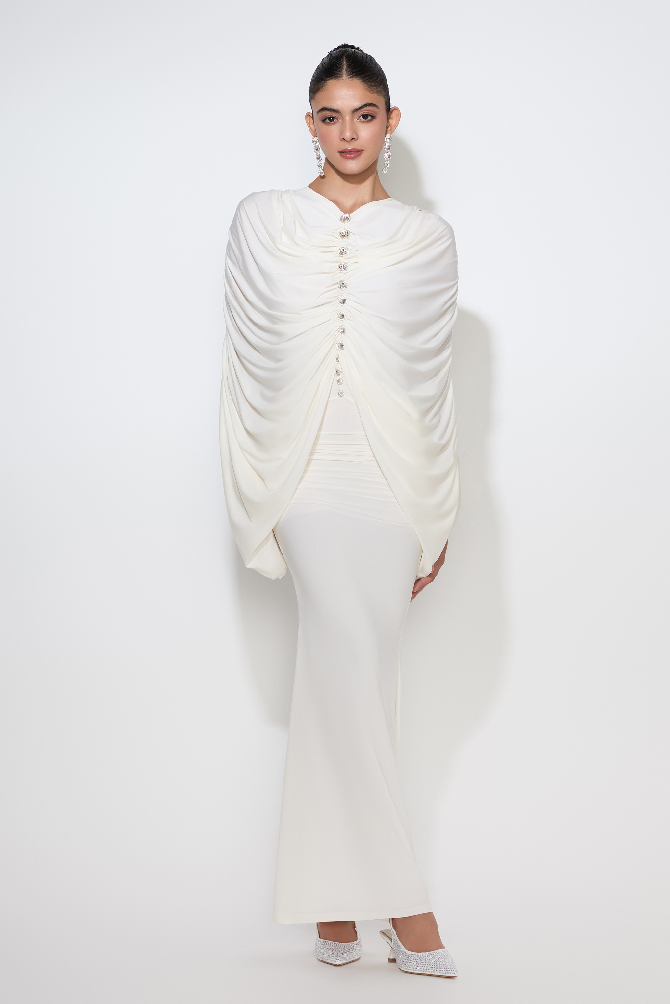 Alexa gown with front shoulder-to-hip drape