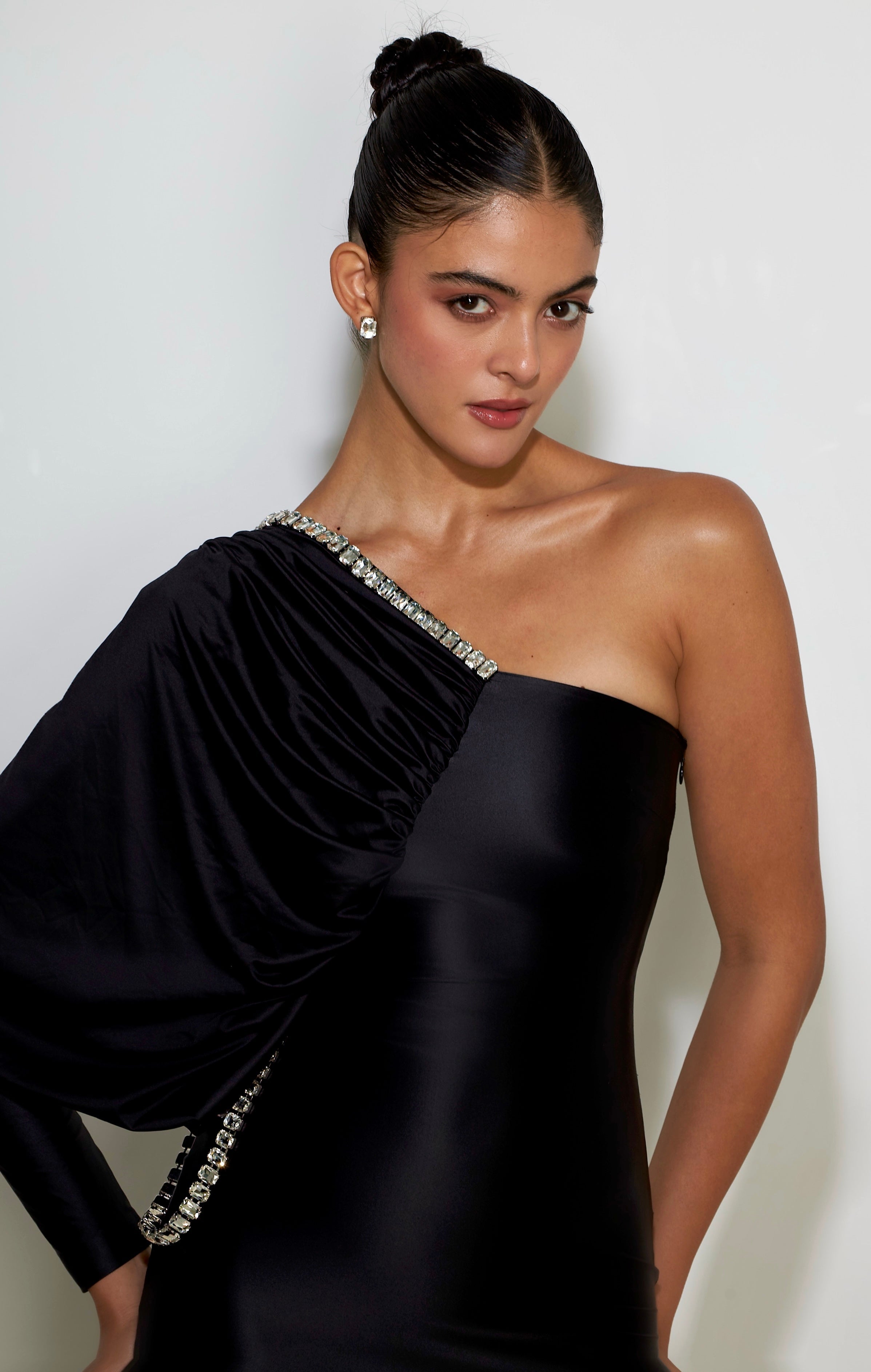 Draped sleeve detail on Irina gown