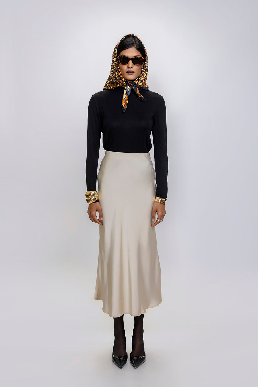 Sleek Satin Skirt Cream