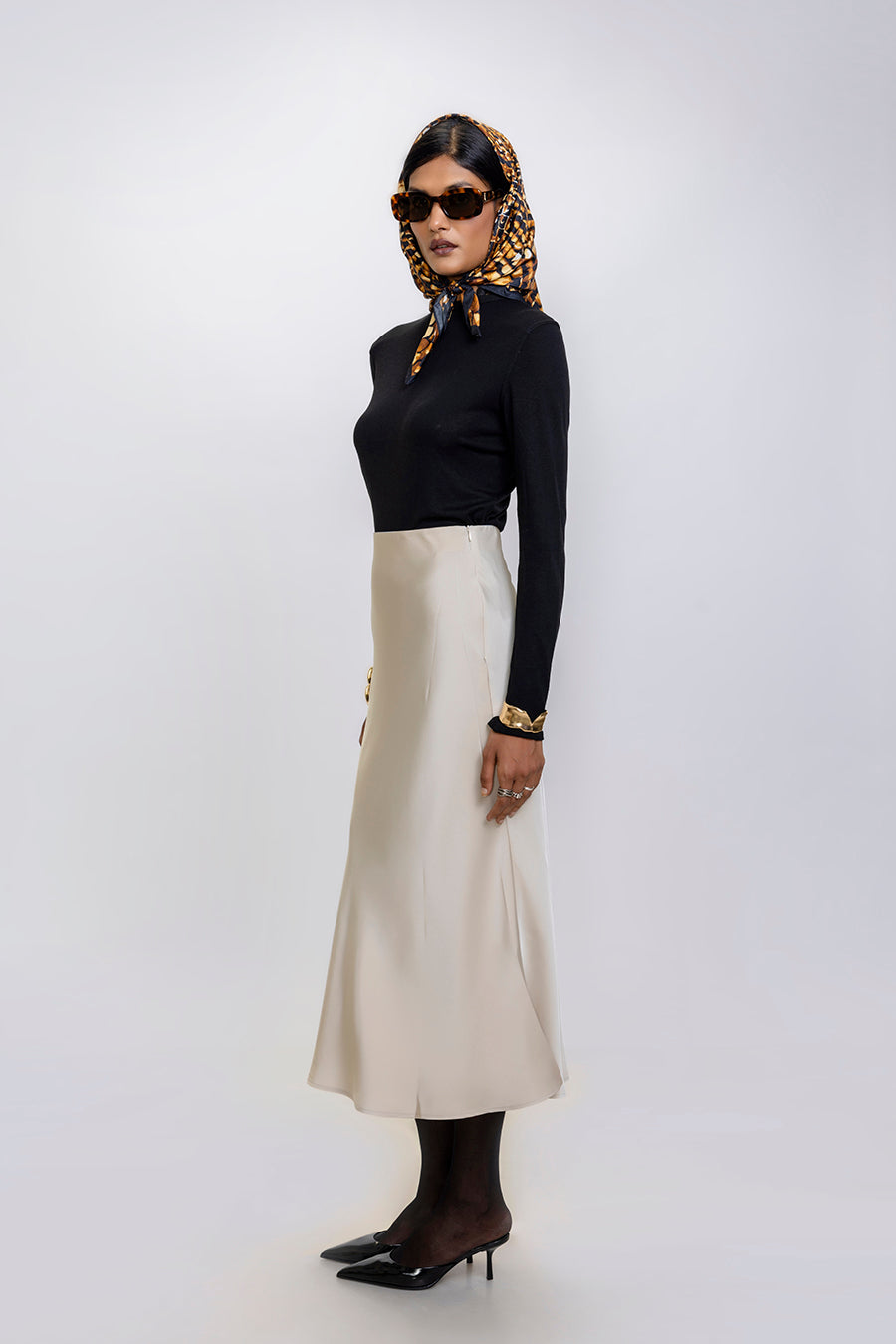 Sleek Satin Skirt Cream