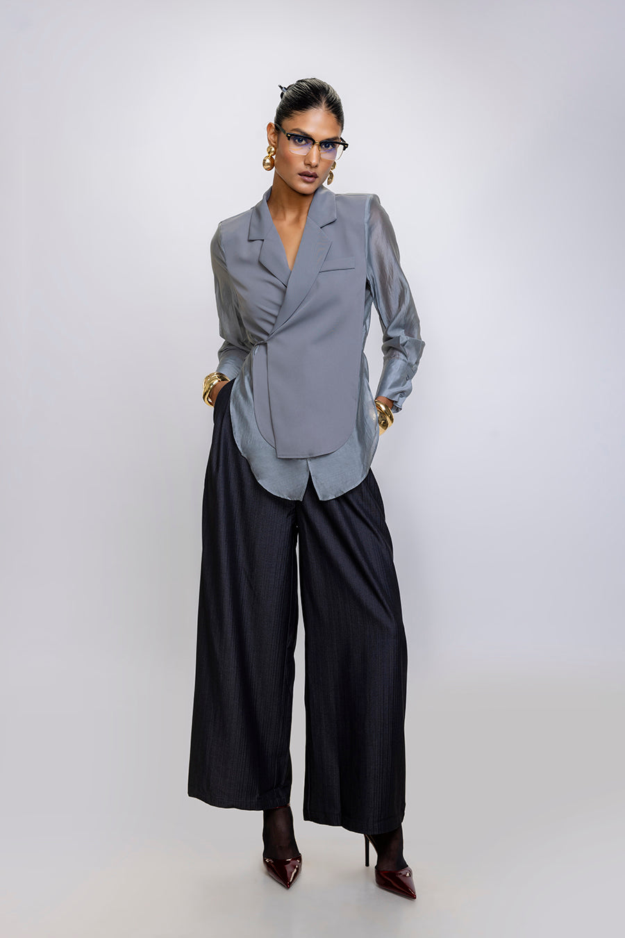 Wrap & Go Blazer Shirt Grey