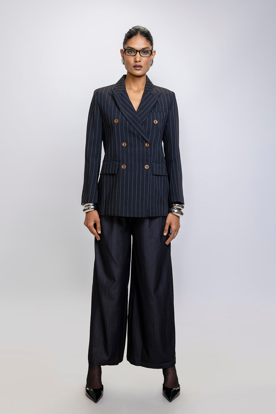 Blazer croisé rayé et structuré