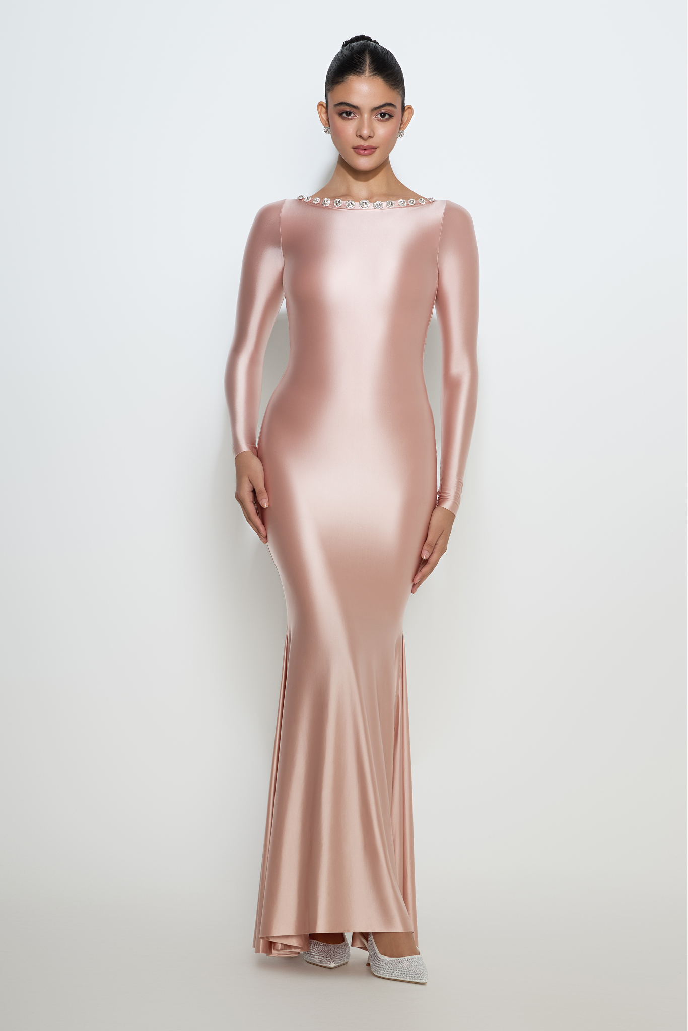 Rosie gown with bateau neckline and full sleeves