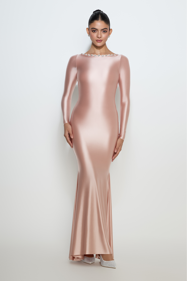 Rosie gown with bateau neckline and full sleeves