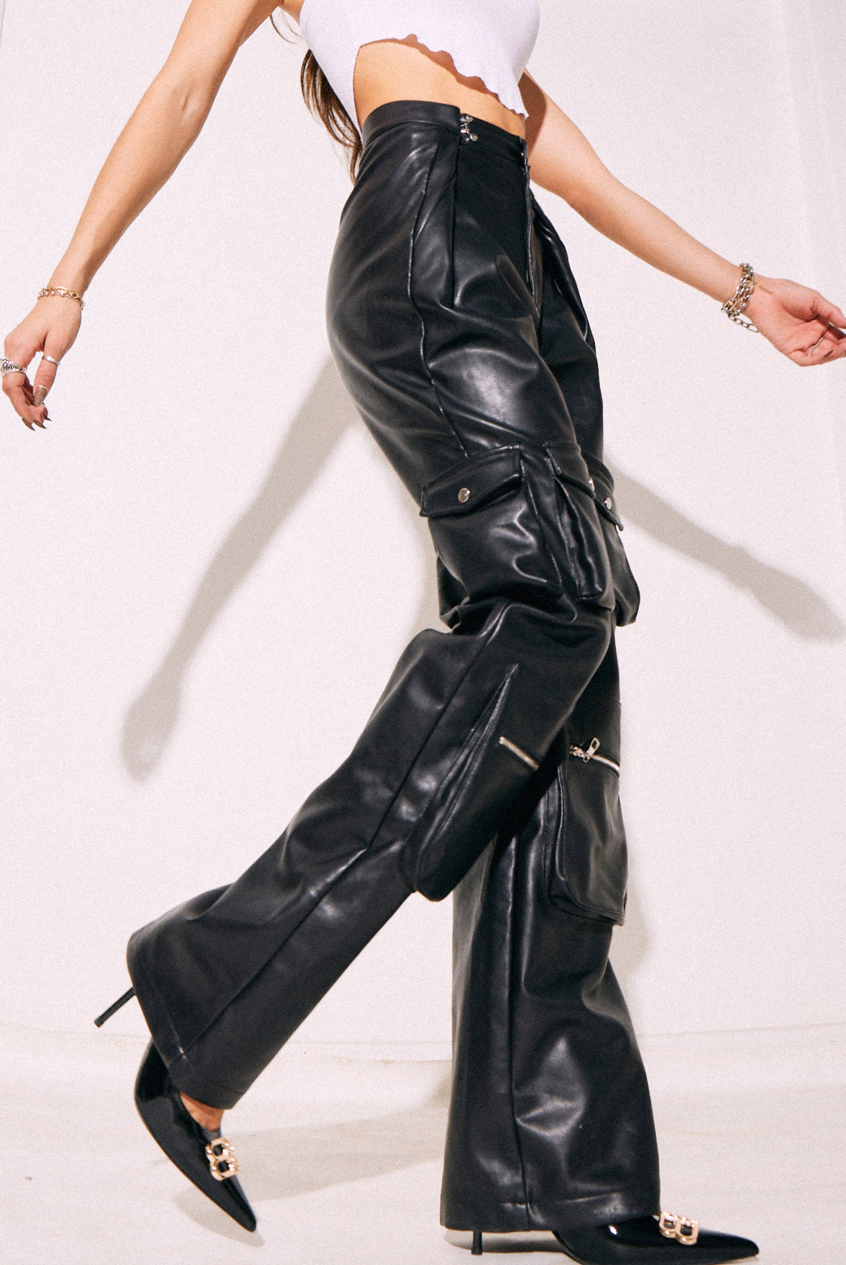 Buy Missguided Faux Leather Cargo Trousers  Black  Nellycom